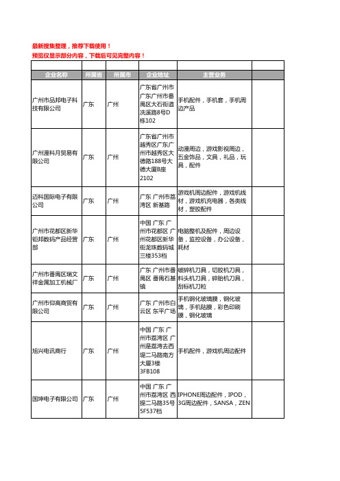 新版广东省广州周边配件工商企业公司商家名录名单联系方式大全399家