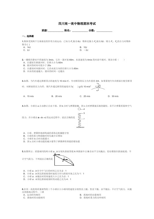 四川高一高中物理期末考试带答案解析
