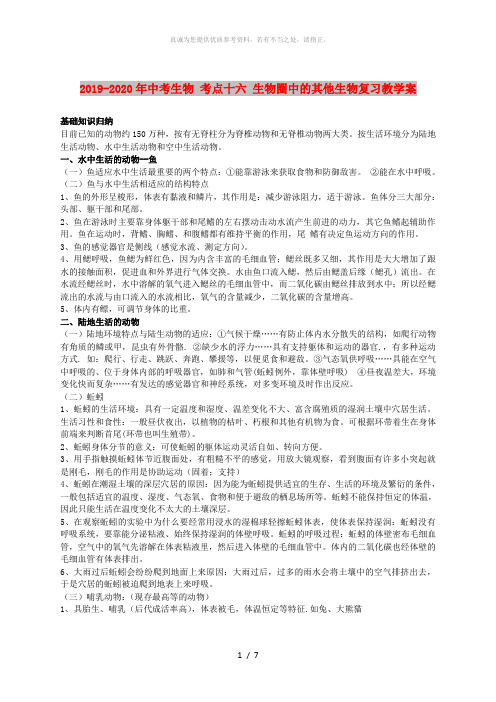 2019-2020年中考生物 考点十六 生物圈中的其他生物复习教学案