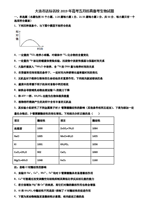 大连市达标名校2019年高考五月仿真备考生物试题含解析