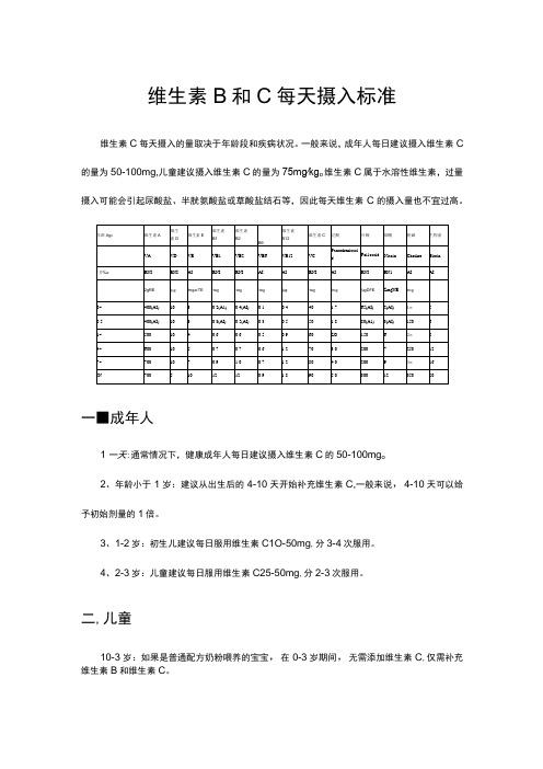 维生素B和C每天摄入标准