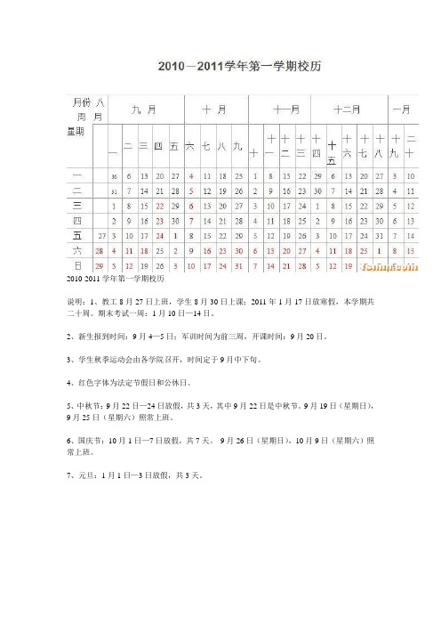 天津商业大学2010校历