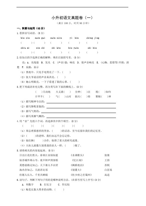 小升初语文真题试卷(6套)