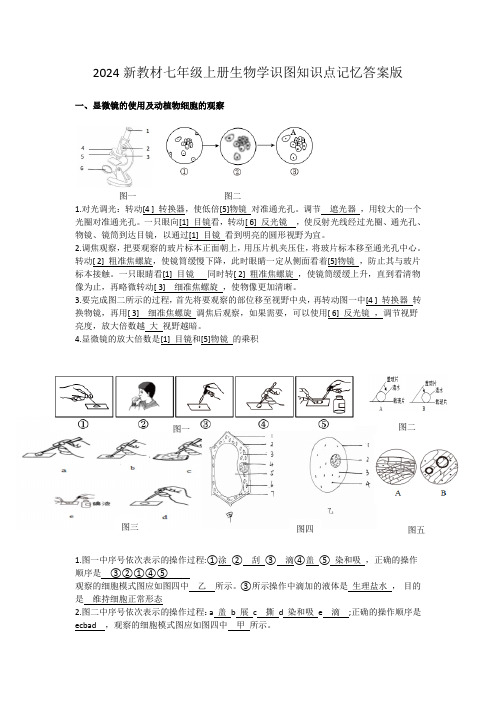 2024版人教版新教材七年级上册生物学识图相关知识点