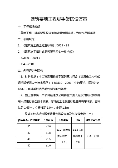 建筑幕墙工程脚手架搭设方案