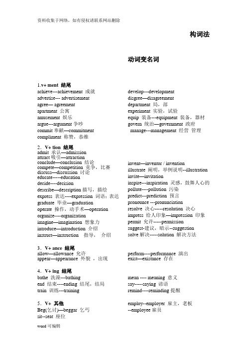 初中英语词性转换常见词汇教案资料