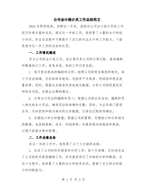 公司会计统计员工作总结范文