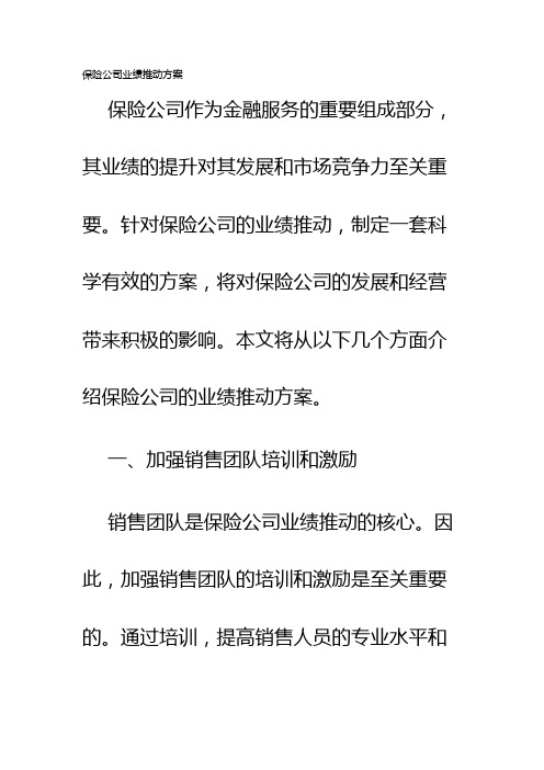 保险公司业绩推动方案