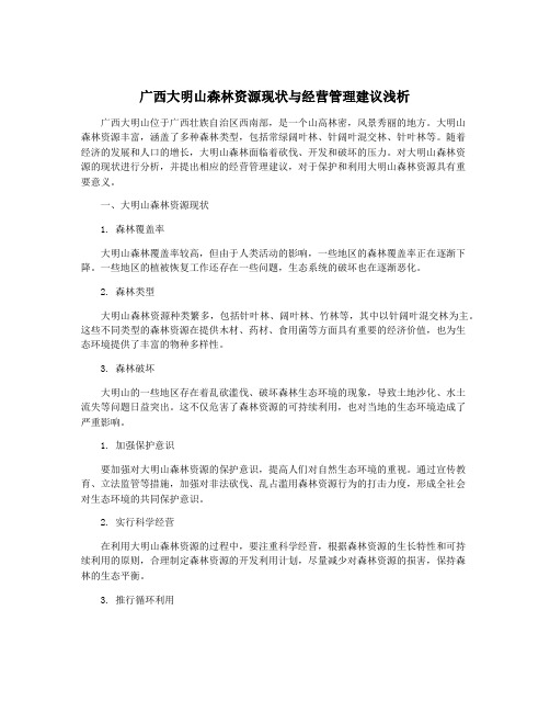 广西大明山森林资源现状与经营管理建议浅析