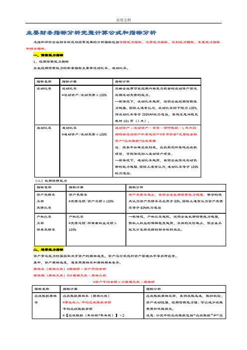 主要财务指标分析报告完整计算公式和指标分析报告