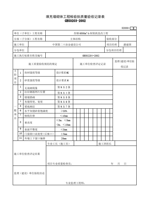 填充墙砌体工程检验批质量验收记录表.doc