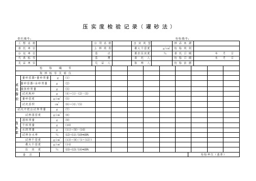 压实度检验记录(灌砂法)