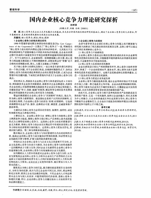 国内企业核心竞争力理论研究探析