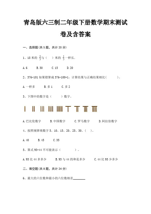 【新】青岛版六三制二年级下册数学期末测试卷含答案