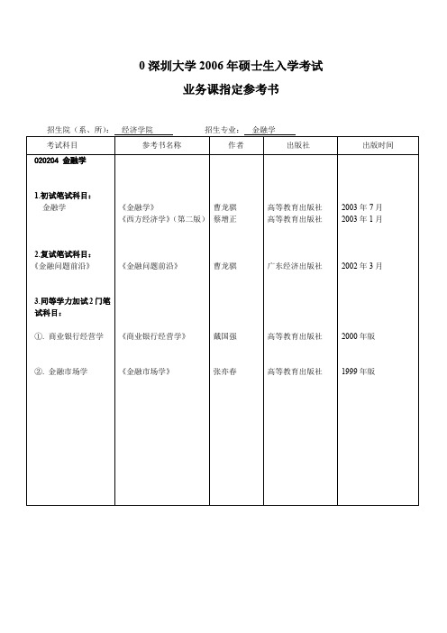 0深圳大学2006年硕士生入学考试