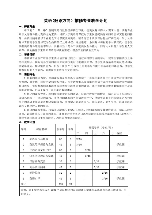 英语(翻译方向)辅修专业教学计划