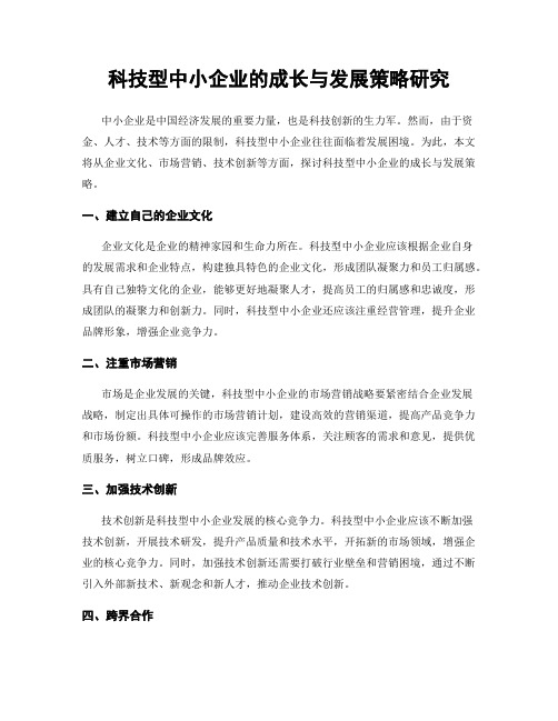 科技型中小企业的成长与发展策略研究