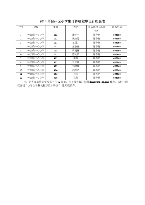 钟公庙中心小学小学生计算机程序设计培训