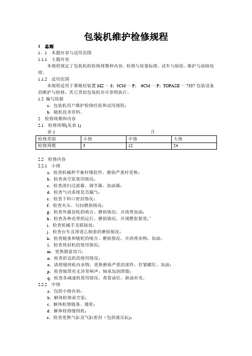 包装机维护检修规程