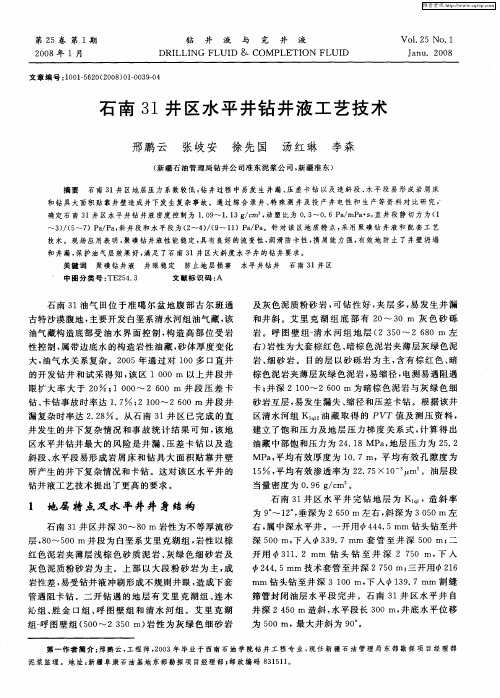 石南31井区水平井钻井液工艺技术