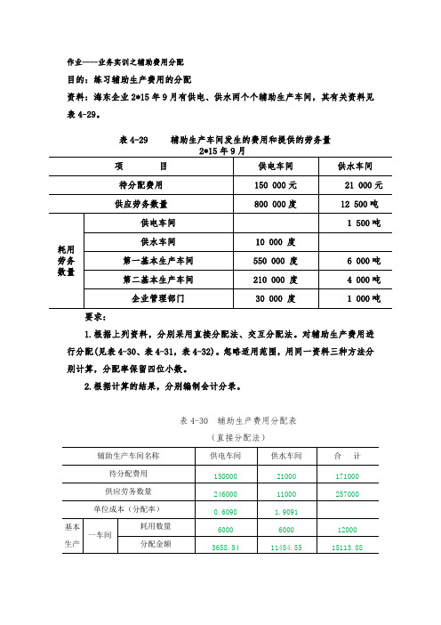 辅助生产费用分配作业 附答案