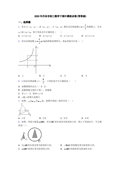 2020年丹东市初三数学下期中模拟试卷(带答案)