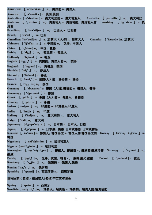 世界国家名和国家人名中英文对照表