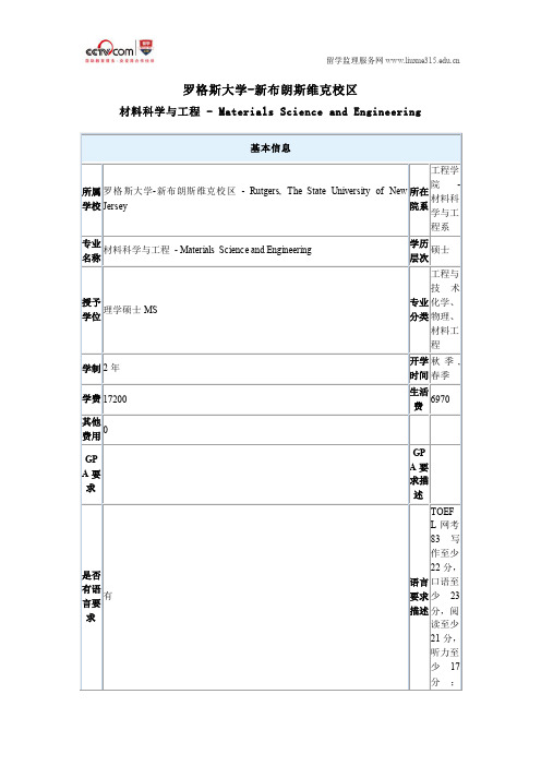 罗格斯大学-新布朗斯维克校区材料科学与工程硕士