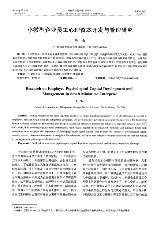 小微型企业员工心理资本开发与管理研究