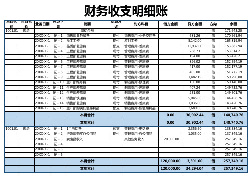 财务管理收支明细账