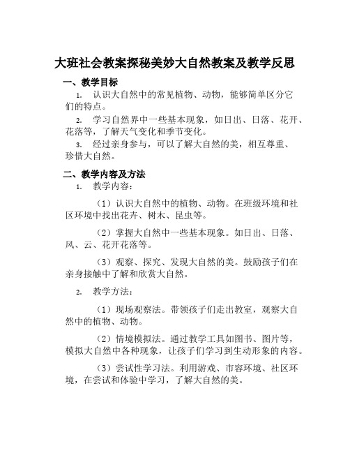 大班社会教案探秘美妙大自然教案及教学反思