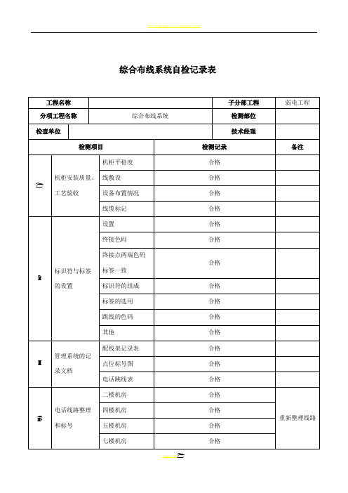 弱电系统自检记录检查表(样本)