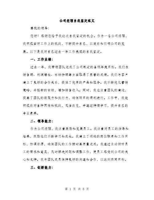 公司经理自我鉴定范文（二篇）