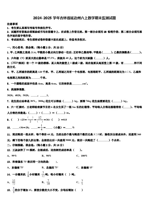 2024-2025学年吉林省延边州六上数学期末监测试题含解析