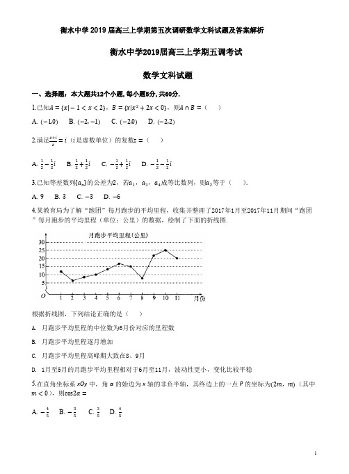 衡水中学2019届高三上学期第五次调研数学文科试题及答案解析