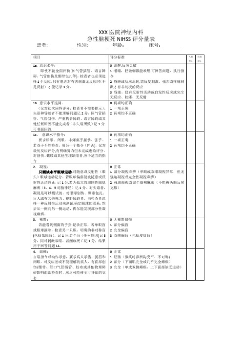 急性脑梗死NIHSS评分表【范本模板】