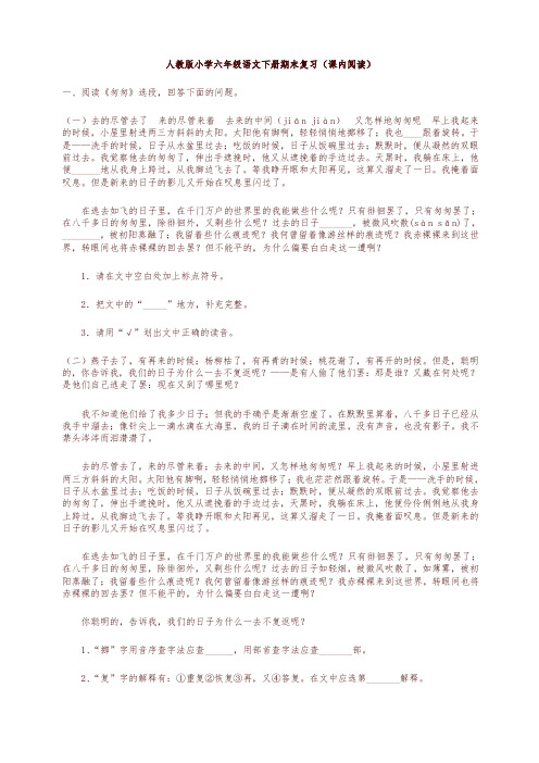 新人教版小学六年级语文下册期末复习(课内阅读)-名师版