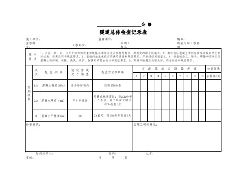 明洞浇筑检查记录表