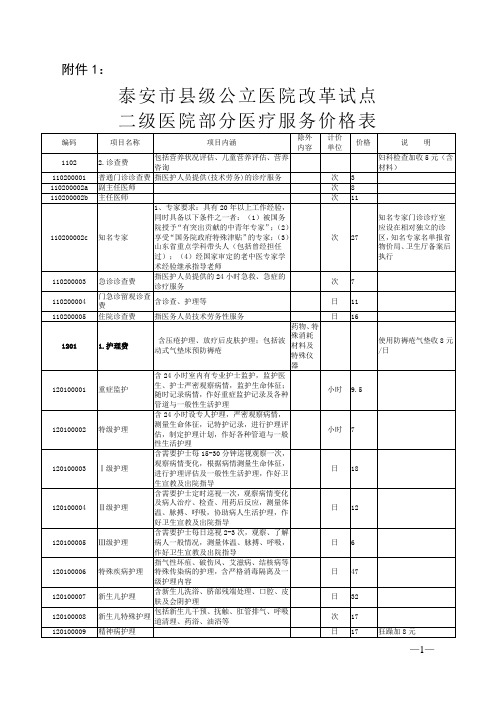 2013调整医疗价格表