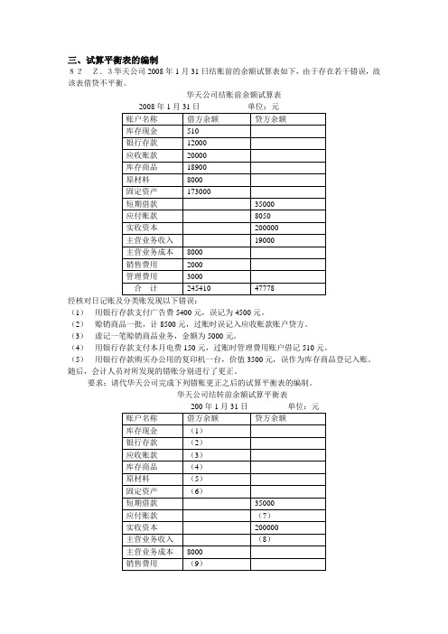 会计基础综合题试算平衡表