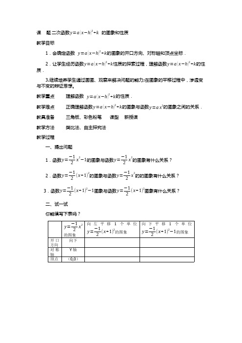 二次函数y=a(x-h)^2+k的图象和性质 初中九年级数学教案教学设计课后反思 人教版