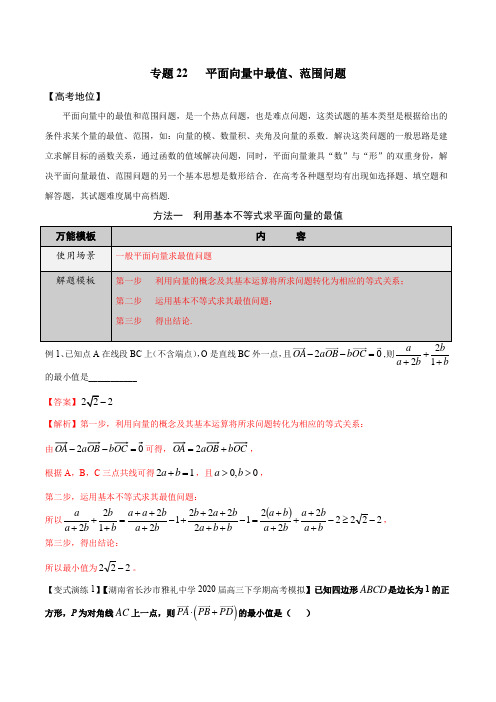 专题22   平面向量中最值、范围问题-学会解题之高三数学万能解题模板【2021版】【解析版】