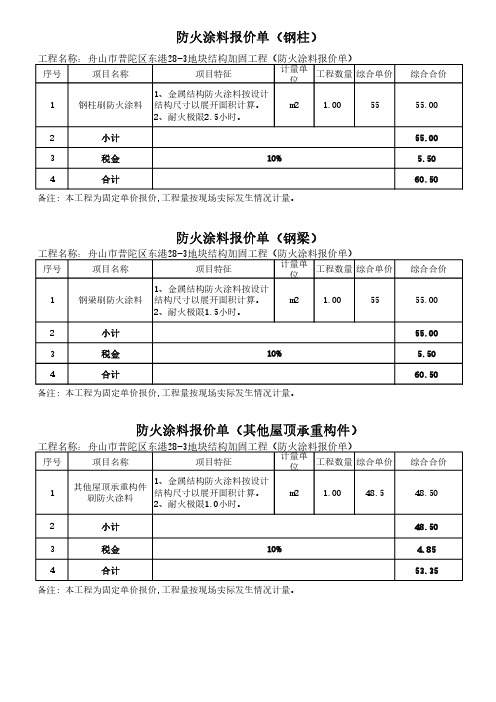 钢结构刷防火涂料报价表