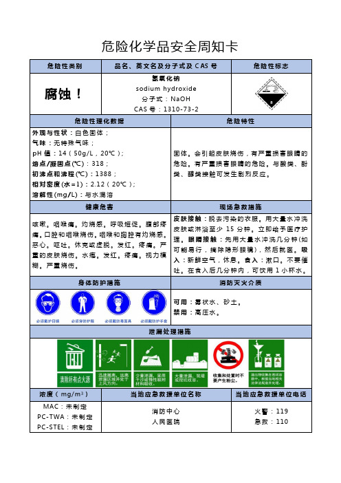 氢氧化钠-危险化学品安全周知卡 