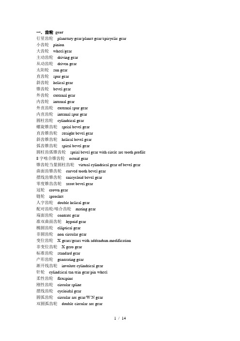 与齿轮相关的英语词汇总结