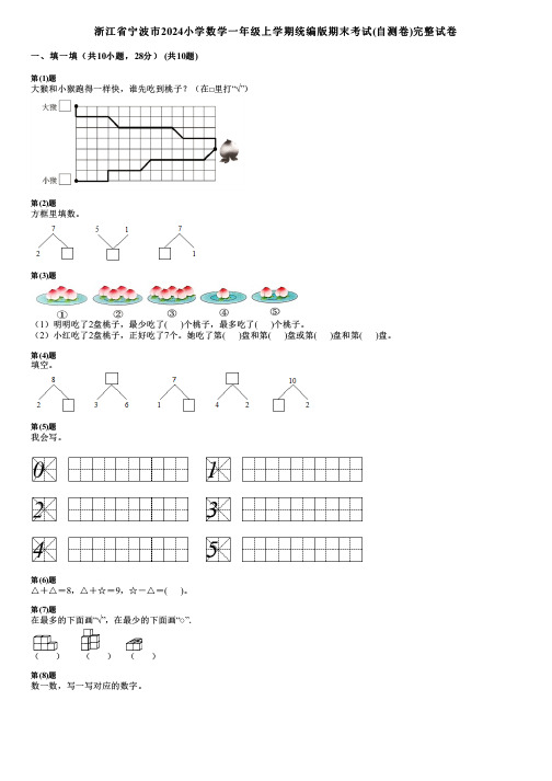 浙江省宁波市2024小学数学一年级上学期统编版期末考试(自测卷)完整试卷