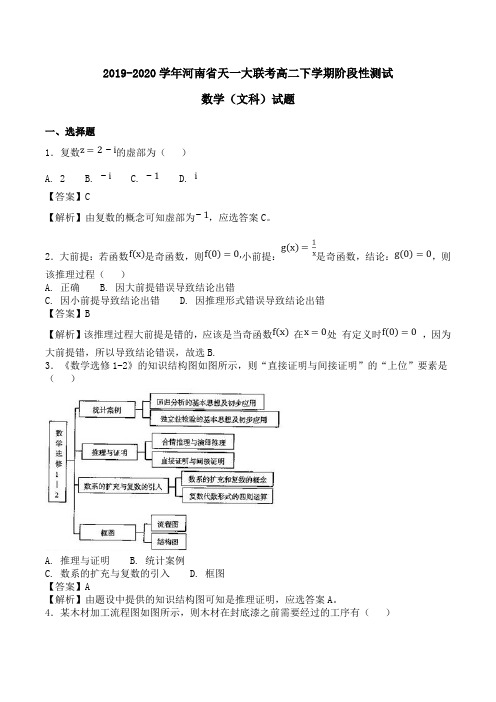 2019-2020学年河南省天一大联考高二下学期阶段性测试数学(文科)试题Word版含解析