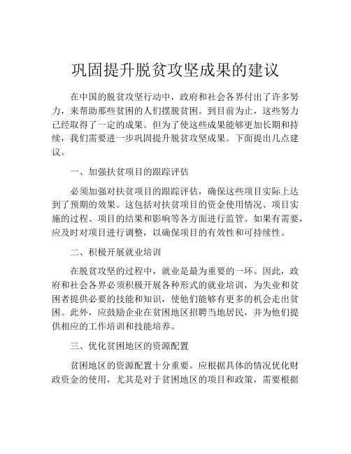 巩固提升脱贫攻坚成果的建议