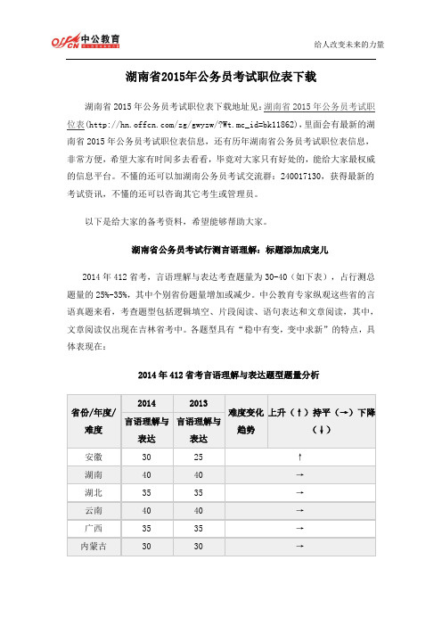 湖南省2015年公务员考试职位表下载