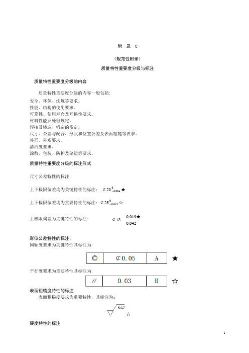 汽车产品典型零部件质量特性重要度分级与标注